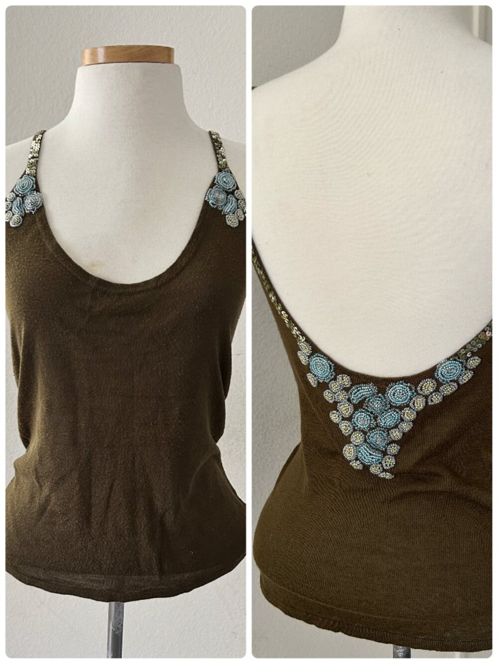 free people Vintage knit cami tank top Bead and sequins embellished size L